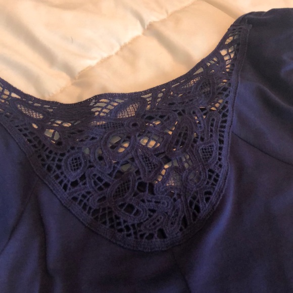 Navy fixed lace up flowy top - Picture 4 of 5